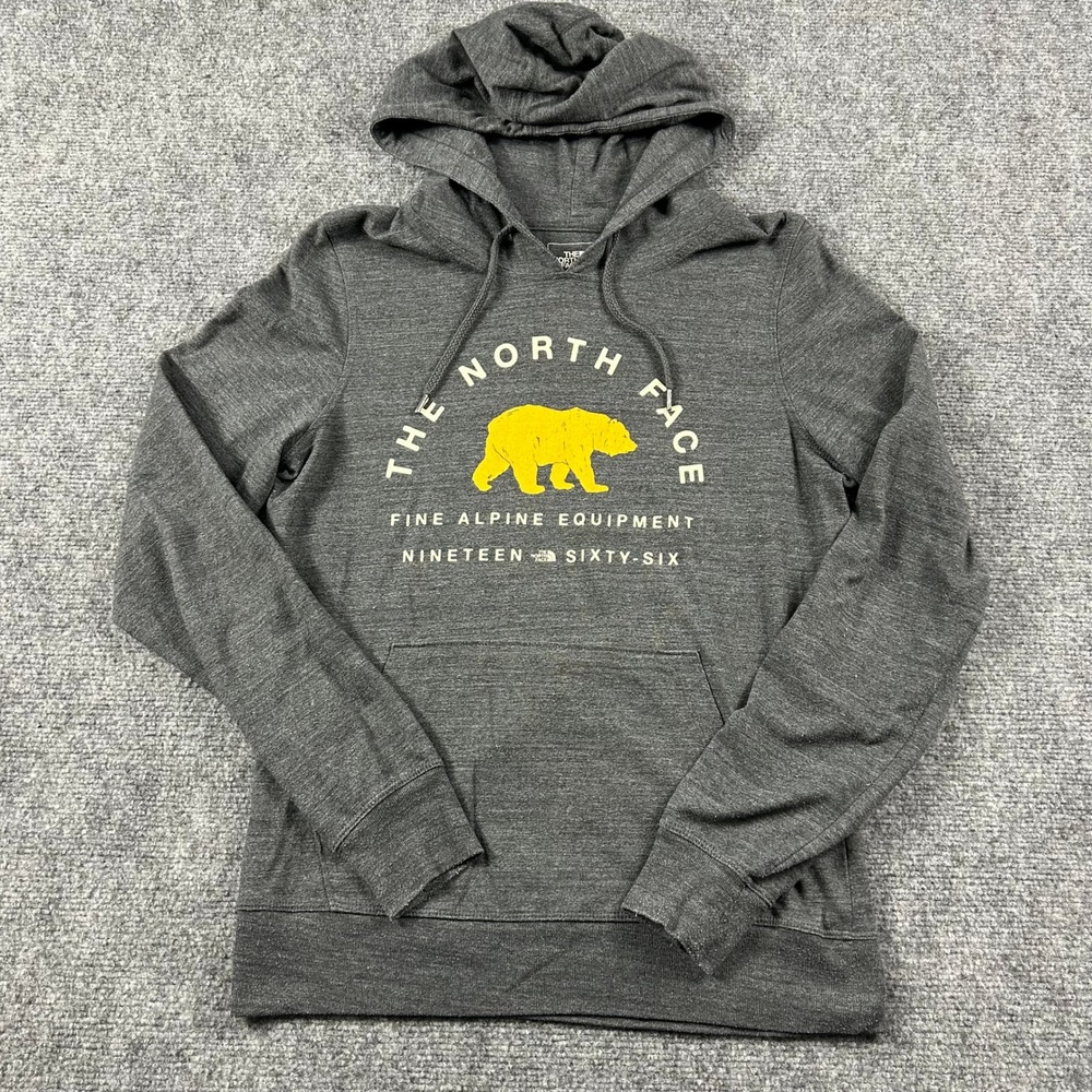 The North Face‎ Hoodie Womens Medium Gray Yellow Bear Graphic Pullover Outdoor
